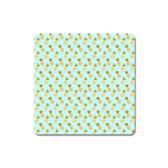 Tropical Watercolour Pineapple Pattern Square Magnet by TanyaDraws