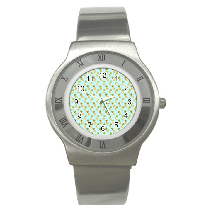 Tropical Watercolour Pineapple Pattern Stainless Steel Watch