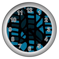 Deep Blue Decor Wall Clocks (silver)  by Valentinaart