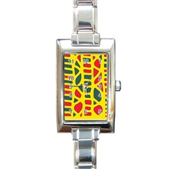 Yellow, green and red decor Rectangle Italian Charm Watch