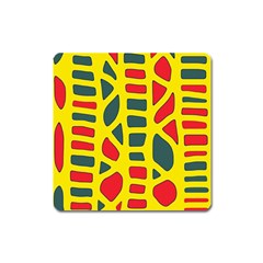 Yellow, green and red decor Square Magnet