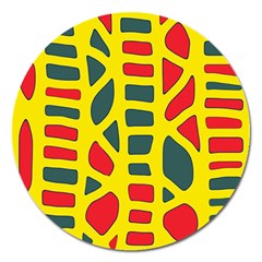 Yellow, green and red decor Magnet 5  (Round)