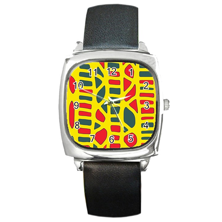 Yellow, green and red decor Square Metal Watch