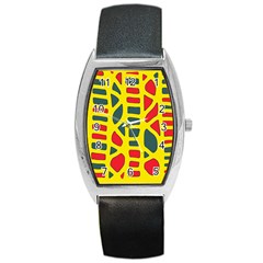 Yellow, green and red decor Barrel Style Metal Watch