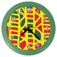 Yellow, green and red decor Color Wall Clocks