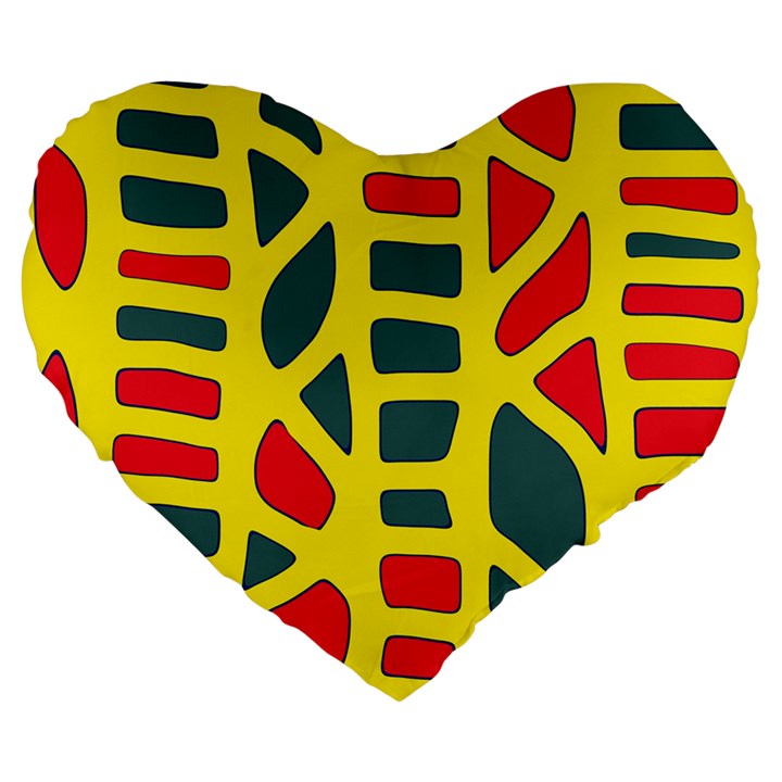 Yellow, green and red decor Large 19  Premium Heart Shape Cushions