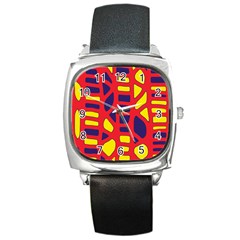 Red, Yellow And Blue Decor Square Metal Watch by Valentinaart