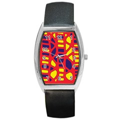 Red, Yellow And Blue Decor Barrel Style Metal Watch by Valentinaart