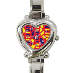 Red, Yellow And Blue Decor Heart Italian Charm Watch by Valentinaart