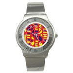 Red, yellow and blue decor Stainless Steel Watch Front