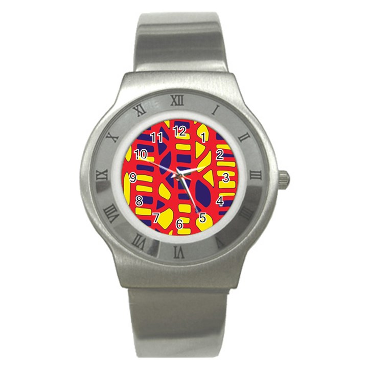 Red, yellow and blue decor Stainless Steel Watch