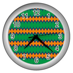 Orange Green Chains                                                                                            			wall Clock (silver) by LalyLauraFLM