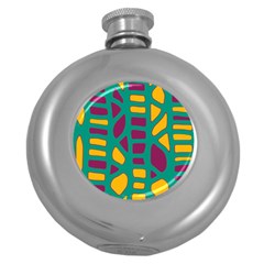 Green, Purple And Yellow Decor Round Hip Flask (5 Oz) by Valentinaart