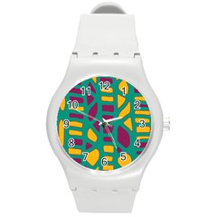 Green, Purple And Yellow Decor Round Plastic Sport Watch (m) by Valentinaart