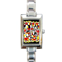 Red And Yellow Chaos Rectangle Italian Charm Watch by Valentinaart