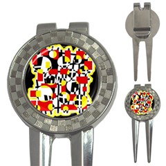 Red And Yellow Chaos 3-in-1 Golf Divots by Valentinaart