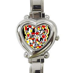 Red And Yellow Chaos Heart Italian Charm Watch by Valentinaart