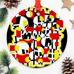 Red And Yellow Chaos Round Ornament (two Sides)  by Valentinaart