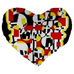 Red And Yellow Chaos Large 19  Premium Heart Shape Cushions by Valentinaart