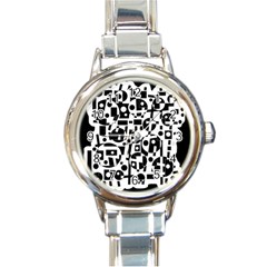 Black And White Abstract Chaos Round Italian Charm Watch by Valentinaart