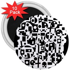 Black And White Abstract Chaos 3  Magnets (10 Pack)  by Valentinaart