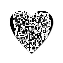 Black And White Abstract Chaos Heart Magnet by Valentinaart