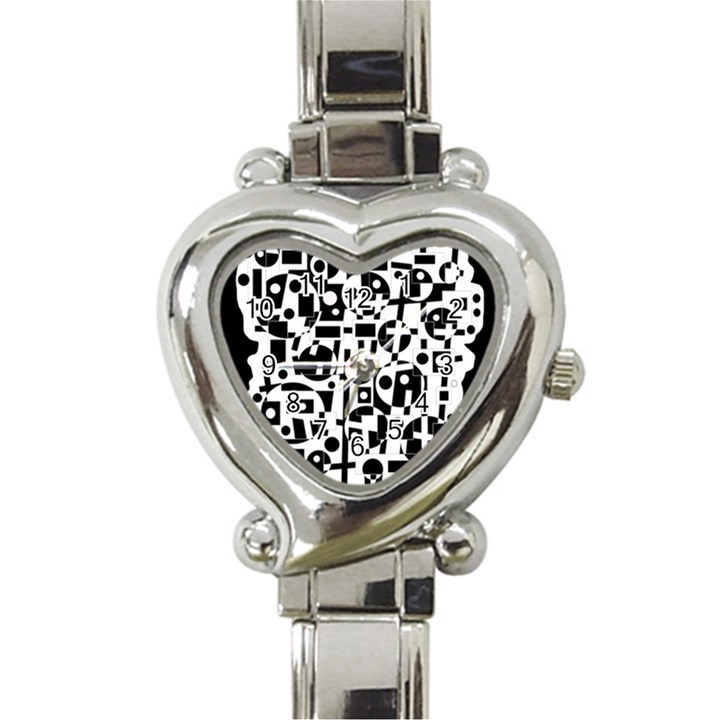 Black and white abstract chaos Heart Italian Charm Watch