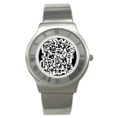 Black And White Abstract Chaos Stainless Steel Watch by Valentinaart