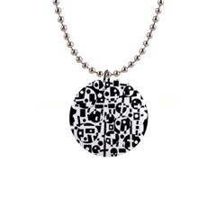 Black And White Abstract Chaos Button Necklaces