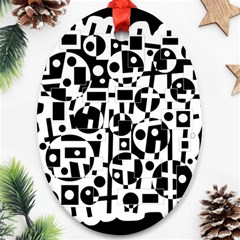 Black And White Abstract Chaos Oval Ornament (two Sides) by Valentinaart