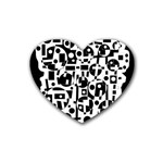 Black and white abstract chaos Rubber Coaster (Heart)  Front