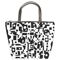 Black And White Abstract Chaos Bucket Bags by Valentinaart