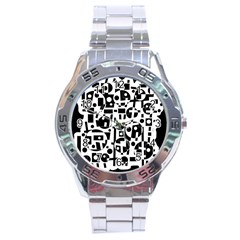 Black And White Abstract Chaos Stainless Steel Analogue Watch by Valentinaart