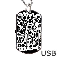 Black And White Abstract Chaos Dog Tag Usb Flash (one Side)