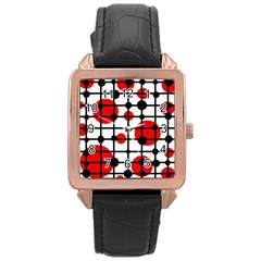 Red Circles Rose Gold Leather Watch  by Valentinaart