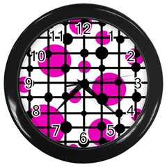 Magenta Circles Wall Clocks (black) by Valentinaart