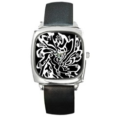 Black And White Decor Square Metal Watch by Valentinaart