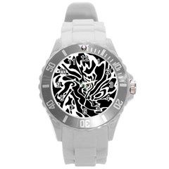 Black And White Decor Round Plastic Sport Watch (l) by Valentinaart