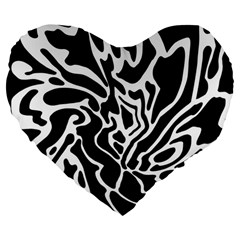 Black And White Decor Large 19  Premium Flano Heart Shape Cushions by Valentinaart