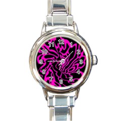 Magenta And Black Round Italian Charm Watch by Valentinaart