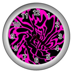 Magenta And Black Wall Clocks (silver)  by Valentinaart