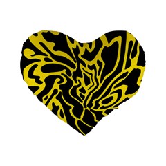 Black And Yellow Standard 16  Premium Flano Heart Shape Cushions by Valentinaart