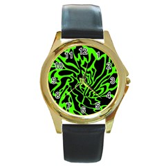 Green And Black Round Gold Metal Watch by Valentinaart