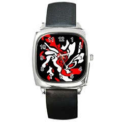 Red, Black And White Decor Square Metal Watch by Valentinaart