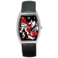 Red, Black And White Decor Barrel Style Metal Watch by Valentinaart