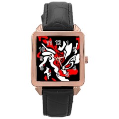 Red, Black And White Decor Rose Gold Leather Watch  by Valentinaart