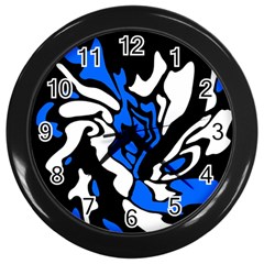 Blue, Black And White Decor Wall Clocks (black) by Valentinaart