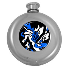 Blue, Black And White Decor Round Hip Flask (5 Oz) by Valentinaart