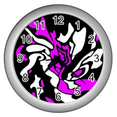 Purple, White And Black Decor Wall Clocks (silver)  by Valentinaart