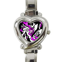 Purple, White And Black Decor Heart Italian Charm Watch by Valentinaart